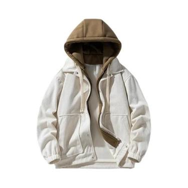 Imagem de Jaqueta Masculina De Veludo Cotelê Com Forro De Lã E Capuz Para Outono