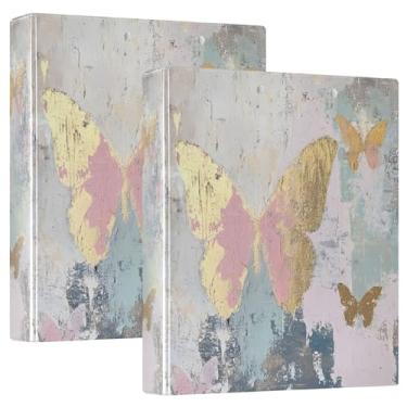 Imagem de Fichários grandes de borboletas ouro rosa com pastas escolares prancheta, prancheta com bolsos