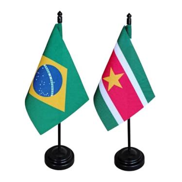 Imagem de Kit Bandeira de Mesa Brasil e Suriname, Oxford, 26cm Altura, 18x11cm, Multicolorido, Base Plástica, Decoração Institucional, Escritório, Eventos