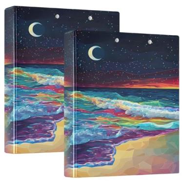 Imagem de Rainbow Beach fichários grandes com 3 anéis com pasta de armazenamento com prancheta, pacote com 2 pastas escolares