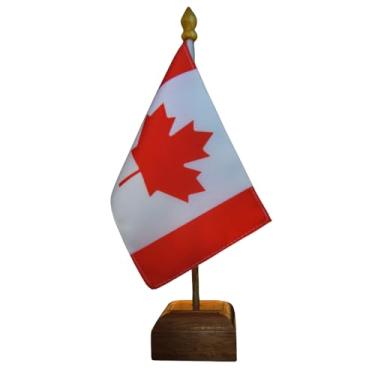 Imagem de Bandeira de Mesa Elegance Canadá, Decorativa, Dupla Face, Multicolorido, 19x30cm, Base e Haste em Madeira Natural, para Escritório, Eventos e Decoração