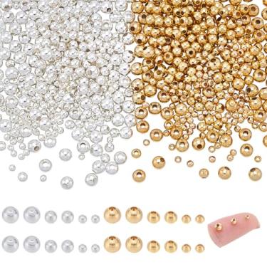 Imagem de UNICRAFTALE Cerca de 600 peças de contas banhadas a ouro 18K real para joias, contas de crimpagem de metal 2/3/4 mm de metal prata redonda solta contas espaçadoras minúsculas para pulseiras faça você