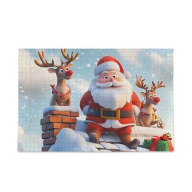 Imagem de Quebra-cabeças de Natal com desenho 3D de 1000 peças, composto de papel e madeira para adultos com bolsa de armazenamento