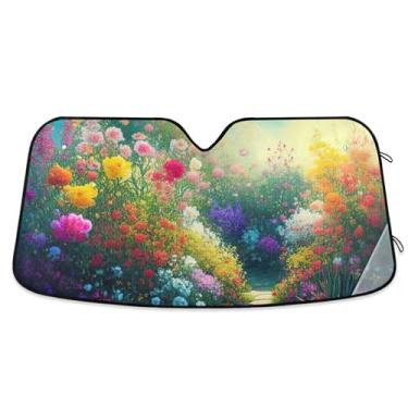 Imagem de Guarda-sol de jardim de flores coloridas vibrantes personalizadas para para-brisas de carro bonito dobrável universal automotivo para-brisas guarda-sol animal floral S, 134,6 cm x 59,7 cm