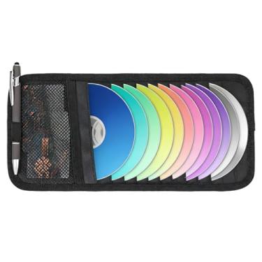 Imagem de LXUEJIE 1 peça de suporte de CD de carro, suporte de disco de DVD para armazenamento de viseira de sol para carro, organizador de bolso com 12 capas de armazenamento de DVD, um bolso de malha, um