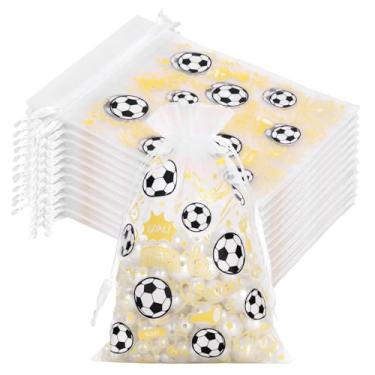 Imagem de joycraft 30 unidades de sacos de organza de futebol – 10 x 15 cm sacos esportivos com cordão, pequenos sacos de lembrancinha de festa de organza para dia de jogo, porta traseira, aniversário, jogos
