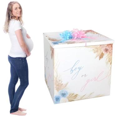 Imagem de AmazingSpark Kit de caixa de presente jumbo reveladora de gênero de 71 cm com caixa grande e laços gigantes para decoração de festa de aniversário de chá de bebê (flor boêmio)