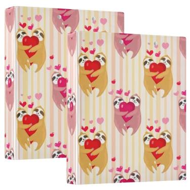 Imagem de Fichários de 3 anéis com listras preguiças fofas de 3 cm comporta 200 folhas, fichário planejador de anéis redondos, 31,5 x 27 x 6 cm, 1 pacote