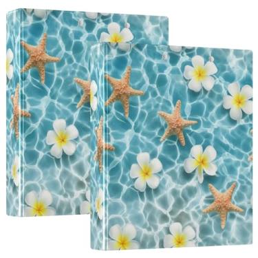 Imagem de Fichários com três anéis de estrelas do mar, flores, azul oceano, 3,5 polegadas, 200 folhas, padrão, pastas, caderno, 31,5 x 27 x 6 cm, pacote com 2