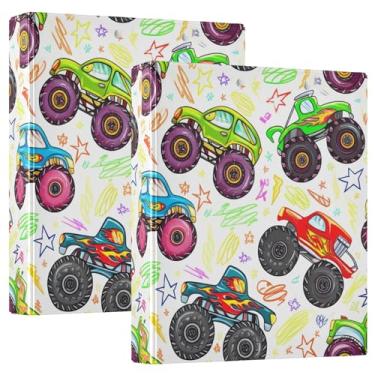 Imagem de Fichários coloridos Monster Trucks com 3 anéis de 3 cm comporta 200 folhas, fichário de prancheta de anel redondo, 31,5 x 27 x 6 cm, 1 pacote