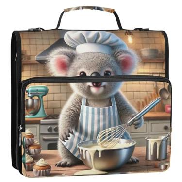 Imagem de Fichários básicos de 3,8 cm, 3 anéis, resistente, fofo, coala, chef, padaria, organizador de fichário, pasta de armazenamento com alça para fichário de ensino médio com alça