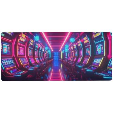 Imagem de Slot Machines Neon Gaming Desk Pad liso, tapete de rato de tamanho completo, 80 x 40 cm, superfície durável para movimentos precisos do mouse, base antiderrapante