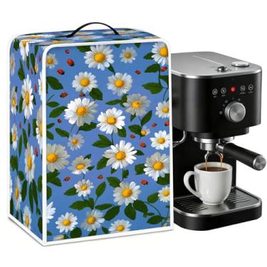Imagem de BVBOX Capa para cafeteira, durável, à prova de poeira, mistura de algodão e poliéster, leve, protetor de aparelho de ajuste universal para bancada de cozinha (margaridas)