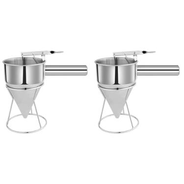 Imagem de Baglaum Dispensador de massa de panqueca de aço inoxidável, dispensador de funil com suporte para bolo, panquecas, cupcakes assados