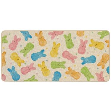 Imagem de Baccessor Tapete de porta de coelho da páscoa colorido fofo coelho decorativo capacho de boas-vindas 43 x 91 cm tapete de porta interno externo antiderrapante suporte de borracha sazonal decoração de