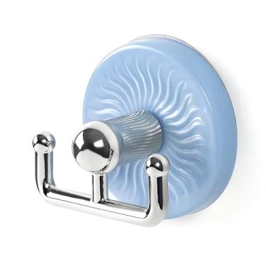 Imagem de Pacote com 4 ganchos fortes para ventosas – cabides multicoloridos para banheiro e chuveiro para espelhos, vidros, azulejos | Ganchos adesivos ABS sem perfuração (azul/verde/rosa/bege, resistente