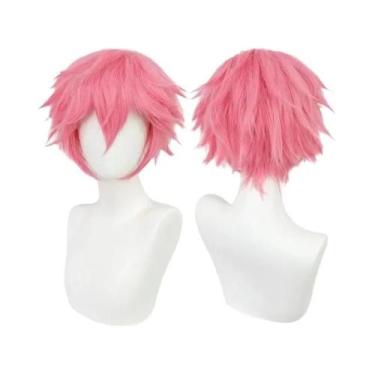 Imagem de Peruca Curta Masculina Para Cosplay Sintética Prata Vermelha Rosa Loir
