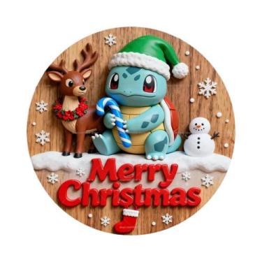 Imagem de Placa Redonda De Madeira Personalizada De Feliz Natal Pokémon Para Dec