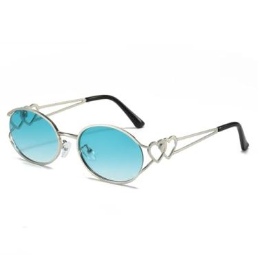 Imagem de HCHES Óculos de Sol Femininos de Luxo com Armação Oval Gradiente e Formato Duplo de Coração, Proteção UV400 (Verde Prateado)