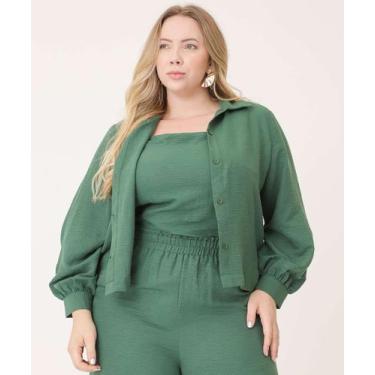 Imagem de Camisa Plus Size Feminina Manga Longa Marisa-02002, G2, Verde