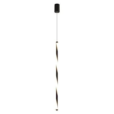 Imagem de Luminária pendente espiral preta de 78 cm (30,7"), luminária linear longa suspensa, lustre moderno de LED de 13 W, luminárias de suspensão em fita metálica com cúpula de acrílico branco, lum