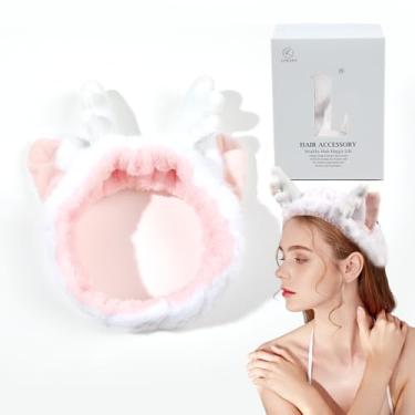 Imagem de Fitas de maquiagem femininas – tiara de spa fofa para lavar o rosto e cuidados com a pele, orelhas de alce fofas, faixa de cabeça de spa para mulheres, presente moderno, acessórios de cabelo de lã
