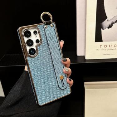 Imagem de Capa com suporte e pulseira brilhante para Samsung Galaxy S25 S24 Ultra S22 Plus S23 FE, cor sólida (para Galaxy S25/Azul)
