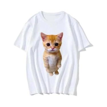 Imagem de Camiseta Casual Oversized Com Estampa 3D De Gato Engraçado Estilo Hara