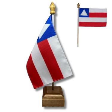 Imagem de Bandeira de Mesa Elegance Bahia, Decorativa, Dupla Face, Multicolorido, 19x30 cm, Base em Madeira Natural, para Escritório, Eventos e Decoração