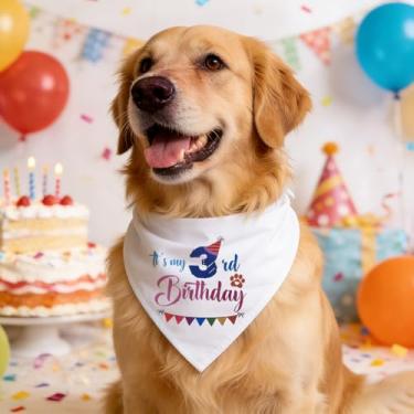 Imagem de It's My 3rd Birthday Bandanas para Filhotes de Estimação Cachecol Bandana para Festa do Dia B Acessórios para Filhotes de Cachorro Triângulo Lenço para Cães Pequenos e Médios Roupa de Aniversário