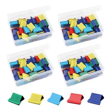 Imagem de 200 peças de clipes de fichário coloridos, clipes de recarga de metal reutilizáveis, funciona com dispensadores de clipe de moluscos de papel portátil, capacidade para 40 folhas para embalagem de