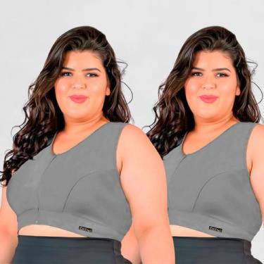 Imagem de Top fitness plus size feminino zíper kit2 treino sustentação - Catwalk