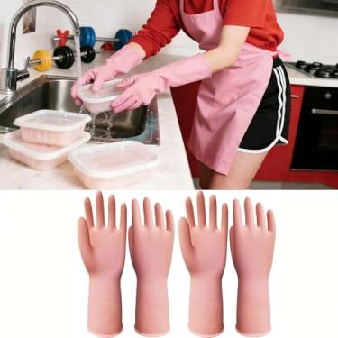 Imagem de 2 pares de luvas de borracha de limpeza multilátex universais sortidas para lavar louça, cozinha, banheiro e uso doméstico, impermeáveis, antiderrapantes, duráveis e reutilizáveis