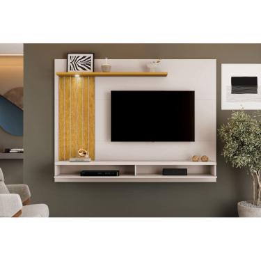 Imagem de Painel p/ TV até 60" Primer c/ Led, Nicho e Prateleira Vidro