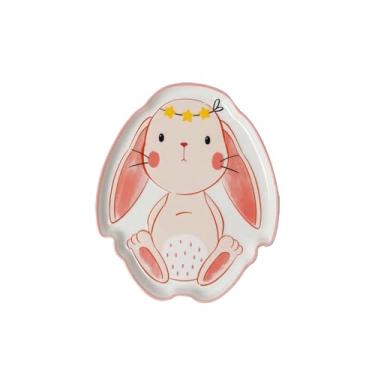 Imagem de Conjunto de chaleiras de cerâmica de chávena de café de desenho animado de coelho - prato irregular de 20 cm