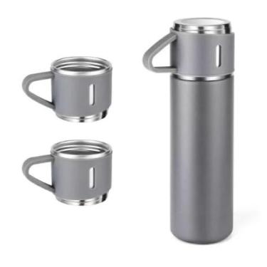 Imagem de Garrafa Térmica Premium Em Inox Com 3 Xícaras Bebidas Café (Cinza)