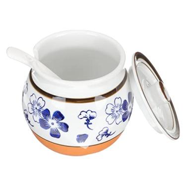 Imagem de Açucareiro com Tampa Jarra de Cerâmica Caixa de Temperos Pote de Condimentos Recipiente de Açúcar com Colher e Tampa Saleiro Recipiente de Sal para Café Bar Decoração de Cozinha 500ml Branco (Color :
