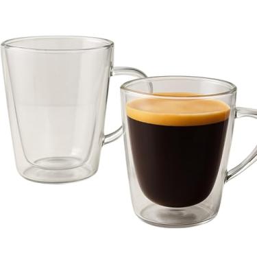 Imagem de Conjunto 2 Copos Térmicos de Vidro Dupla Camada com alça, 250ml, para Café e Chá, Isolamento Térmico, 10,5cm x 8,5cm
