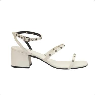 Imagem de Sandália Salto Bloco Aura Dayane Magalhães Perfuros Branca, Branco, 38