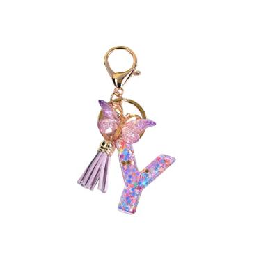 Imagem de JWQFBC Chaveiro com Alfabeto Inglês E Pingente de Borboleta - Presente Criativo para Chaves, Mochilas E Bolsas - Chaveiro Fofo E Moderno, Y