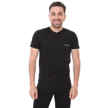 Imagem de Camiseta Calvin Klein Swimwear Masculina V-Neck Slim Fit Logo Preta-Masculino