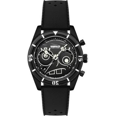 Imagem de Spinnaker Relógio masculino Fleuss Chronograph Spongebob Squarepants edição limitada com pulseira de borracha SP-5154, Olho espião preto, Small (<6 Inch), Fleuss Cronógrafo Bob Esponja Calça Quadrada