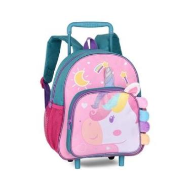 Imagem de Mochila Carrinho Escolar Unicórnios Bolsa Infantil Meninas-Feminino