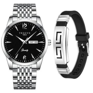 Imagem de Relógio Masculino De Luxo Prata Analógico + Pulseira Metal-Masculino