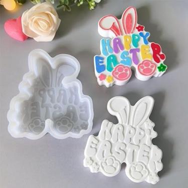 Imagem de WIKIMO Moldes de resina com letras de Páscoa, moldes de silicone para vela de coelho para resina epóxi, gesso e vela, molde de resina para artesanato, faça você mesmo