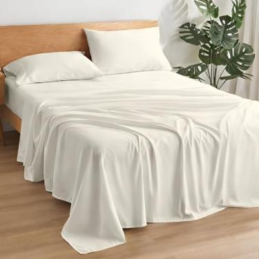 Imagem de Rajlinen Jogo de lençol Queen de microfibra, roupa de cama de luxo ultramacia, respirável, lençol com elástico profundo de 38 cm, lençóis leves e lisos, marfim
