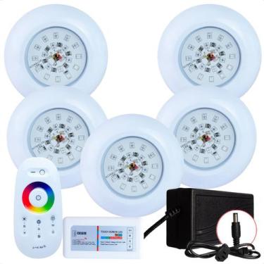 Imagem de Kit 5 Refletores Led 18w RGB ABS e Comando para Iluminação Piscina - H