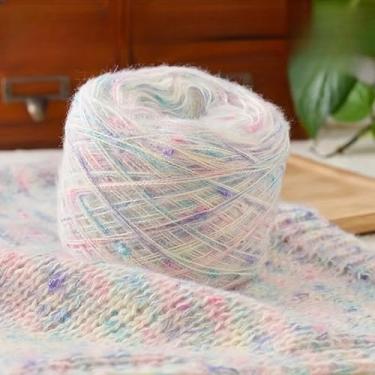 Imagem de 4 bolas coloridas bolinhas de fio arco-íris Mohair para tricô, chapéus, suéteres, artesanato e cobertores - 15% mohair, 15% lã, 70% acrílico, 1 saco = 4 bolas = 400 g (letra primavera)