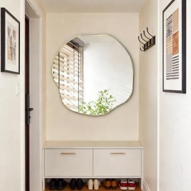 Imagem de POZINO Espelho assimétrico, espelho de parede irregular de 63,5 cm, espelho de formato único, espelho redondo moderno para sala de estar, banheiro, quarto, entrada