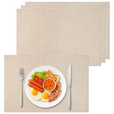 Imagem de Bloss Jogo americano de linho bege, conjunto de tapetes de mesa de 10 a 30 x 45 cm, laváveis e resistentes ao calor, para mesa de jantar, fácil de limpar, para decoração de mesa de jantar e festas de